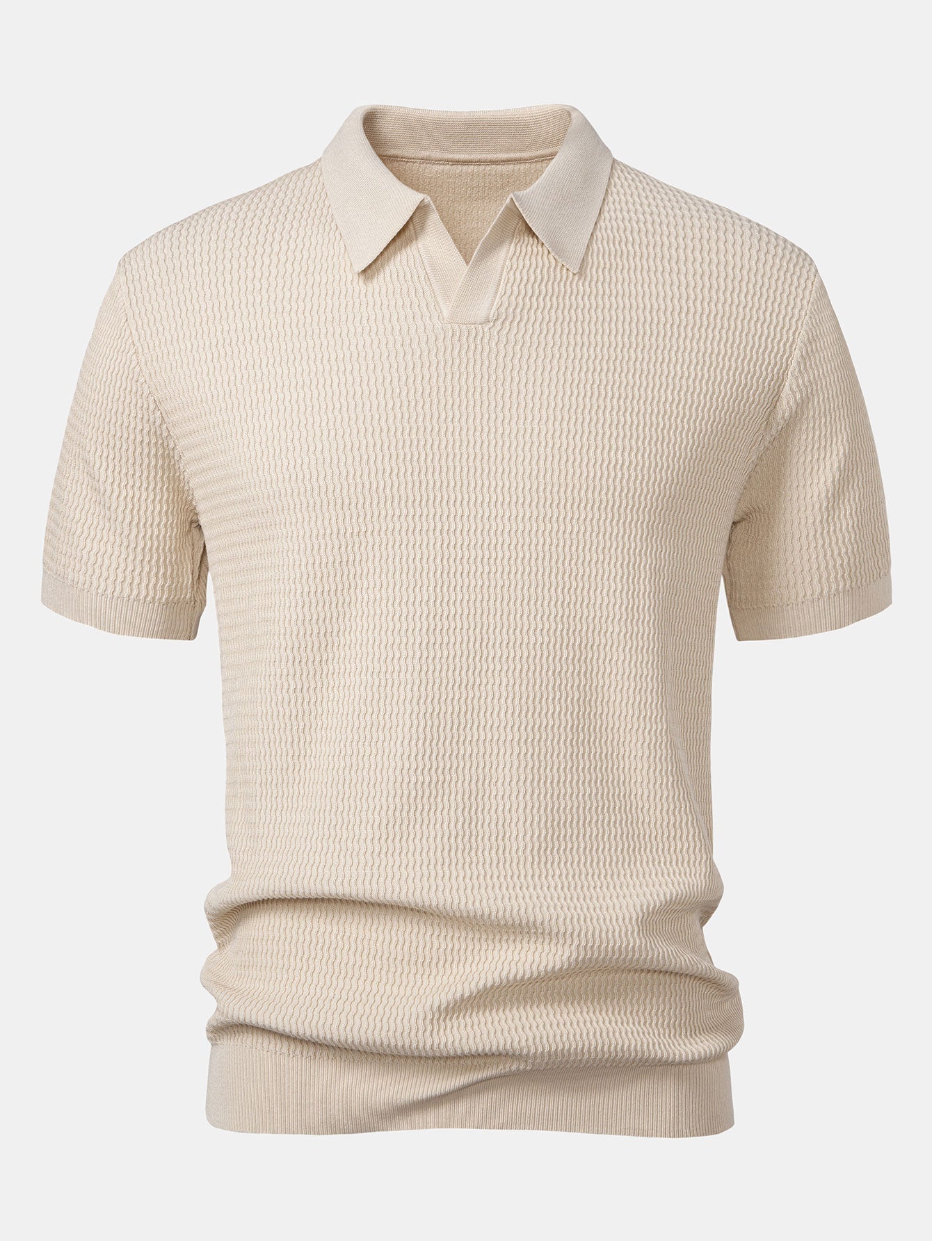 Wave Jacquard Knit V Neck Polo Shirt