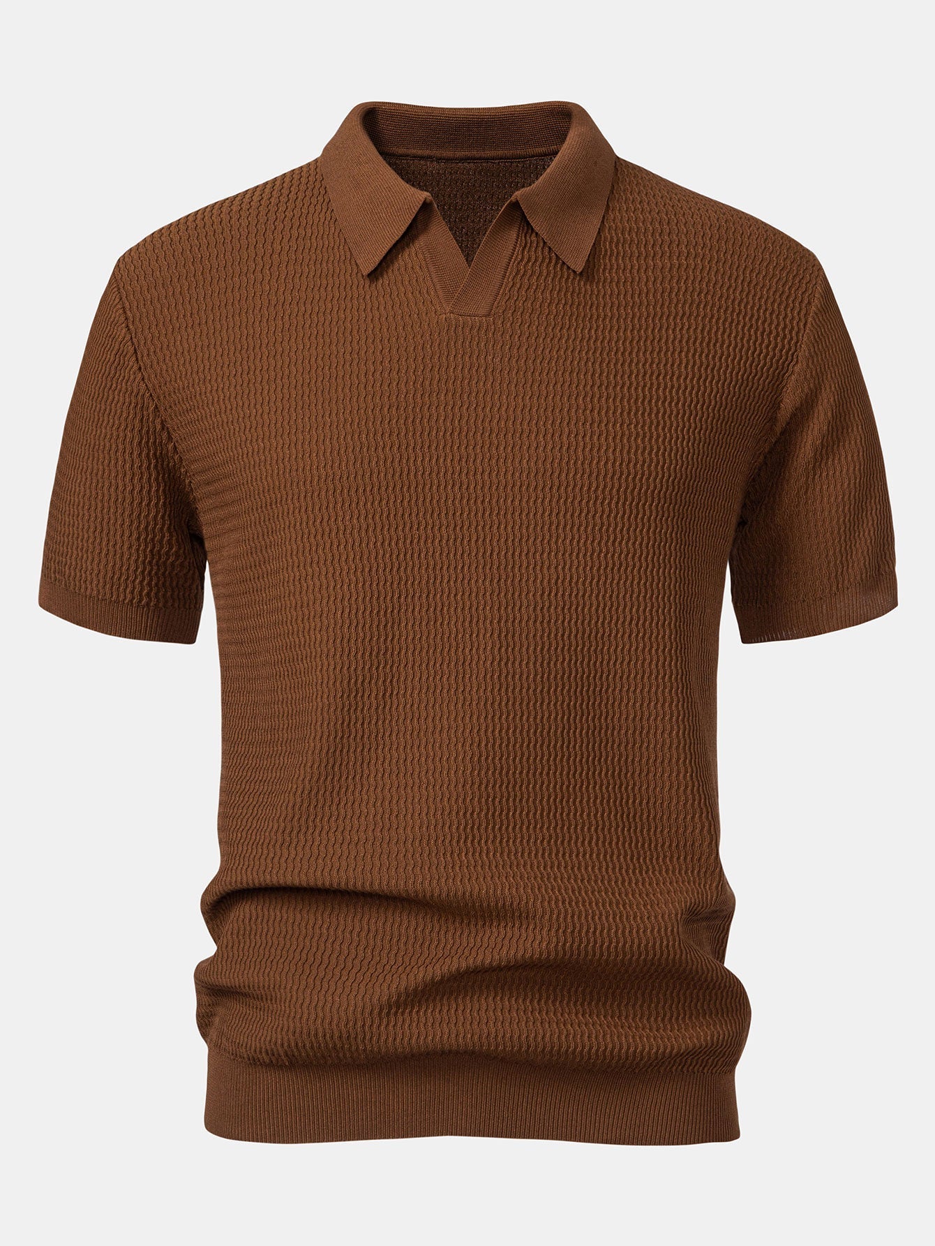 Wave Jacquard Knit V Neck Polo Shirt