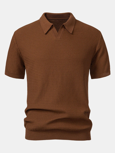 Wave Jacquard Knit V Neck Polo Shirt