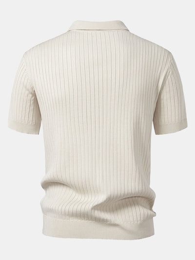 Stripe V Neck Knit Polo Shirt
