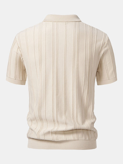 Stripe Jacquard Zipper Knit Polo Shirt