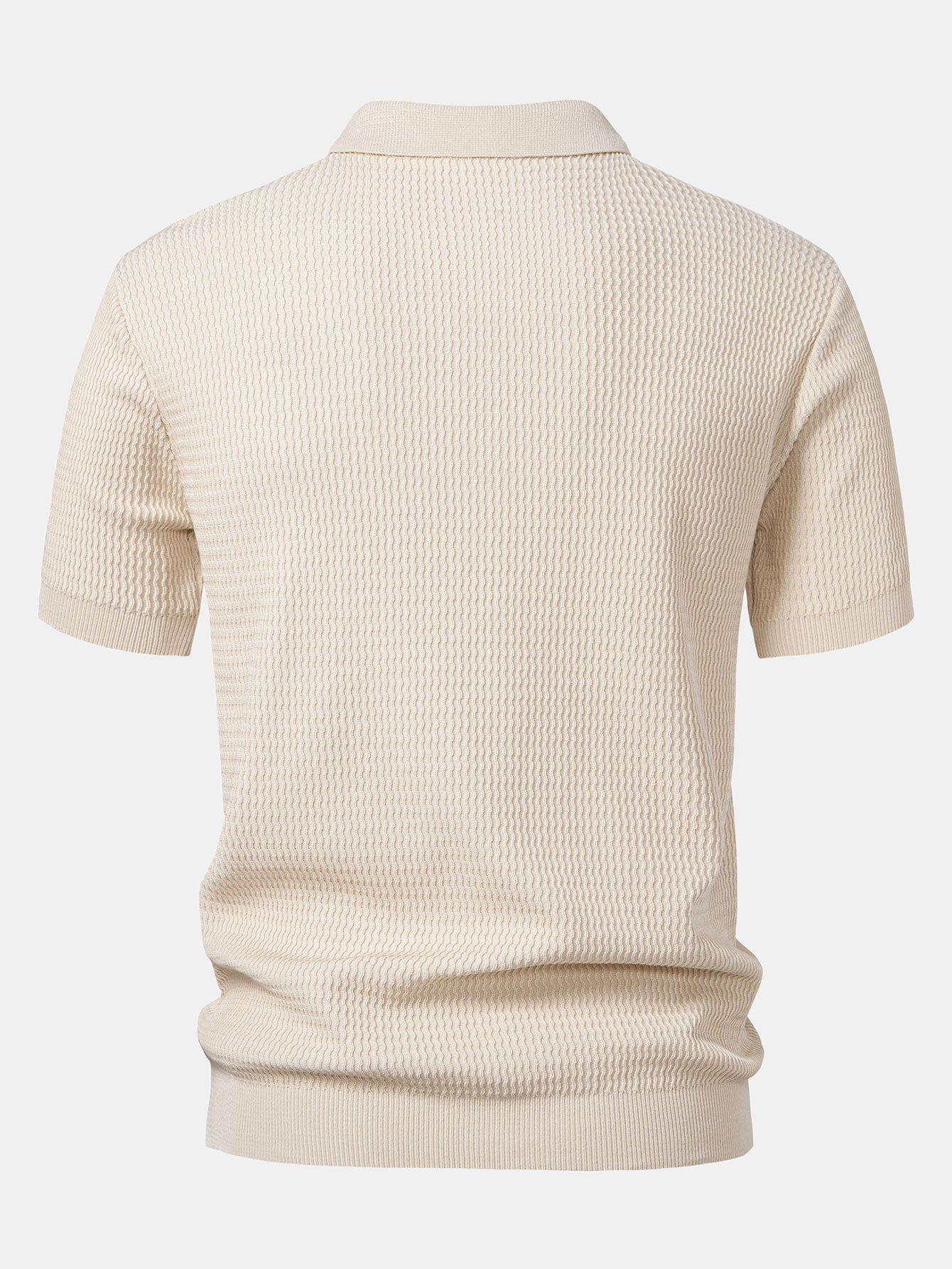 Wave Jacquard Knit V Neck Polo Shirt
