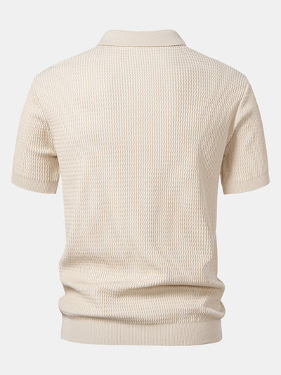 Wave Jacquard Knit V Neck Polo Shirt