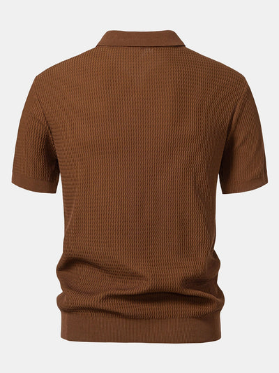 Wave Jacquard Knit V Neck Polo Shirt