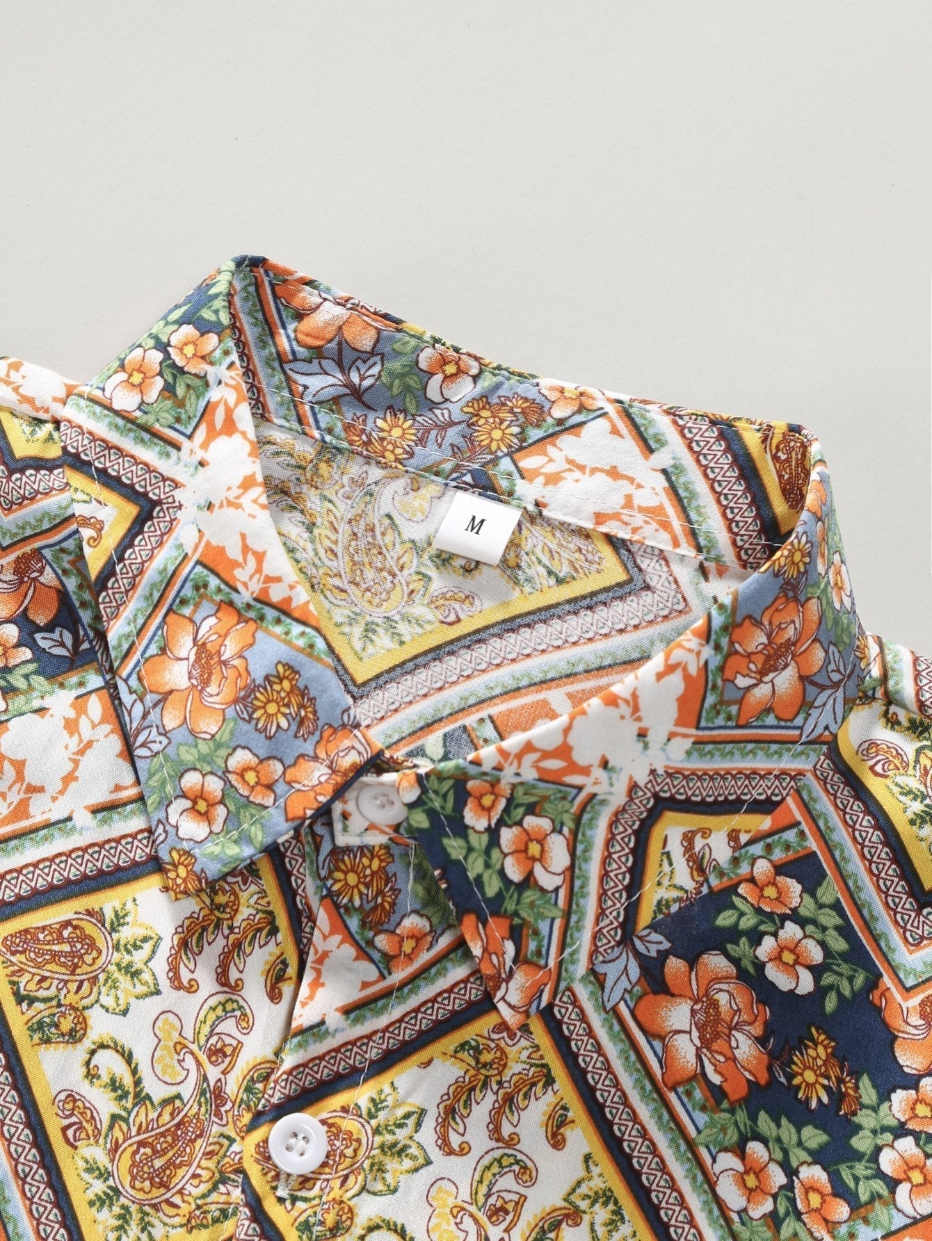Floral Border Print Button Up Shirt