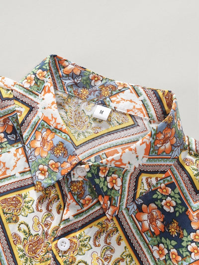 Floral Border Print Button Up Shirt