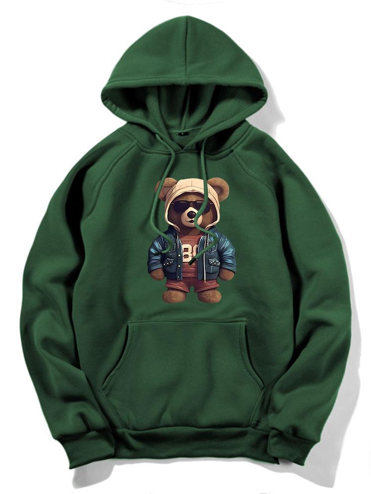 Bear In Leather Jacket Print Hoodie
