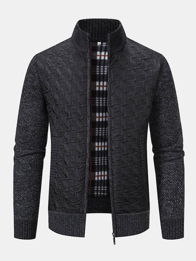 Quilted Jacquard Zip Up Sweater
