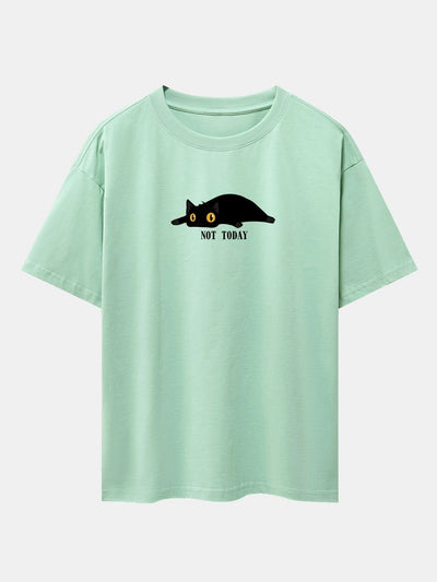 Not Today Black Cat Print Drop Shoulder Oversize T-Shirt