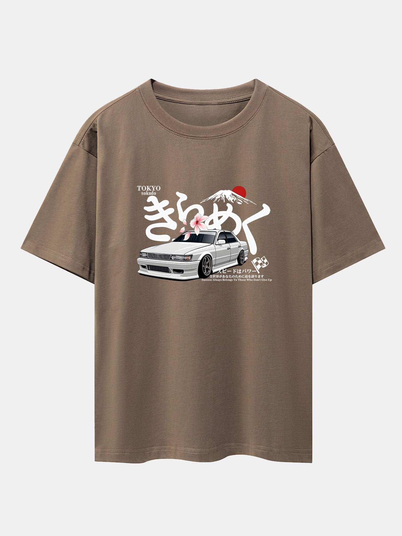 Tokyo Mt. Fuji Car Print Drop Shoulder Oversize T-Shirt