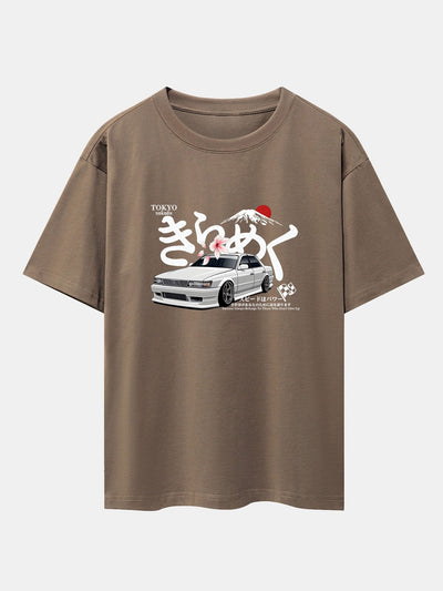 Tokyo Mt. Fuji Car Print Drop Shoulder Oversize T-Shirt