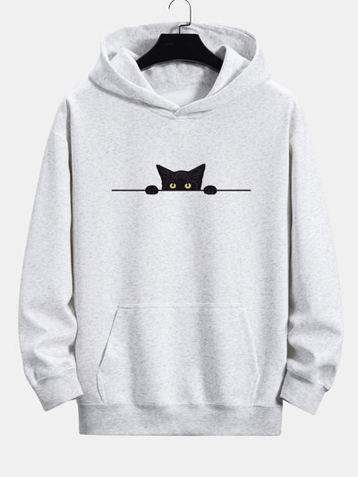 Black Cat Print Relax Fit Hoodie
