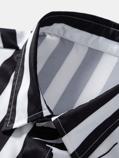 Floral Stripe Patchwork Print Button Up Shirt