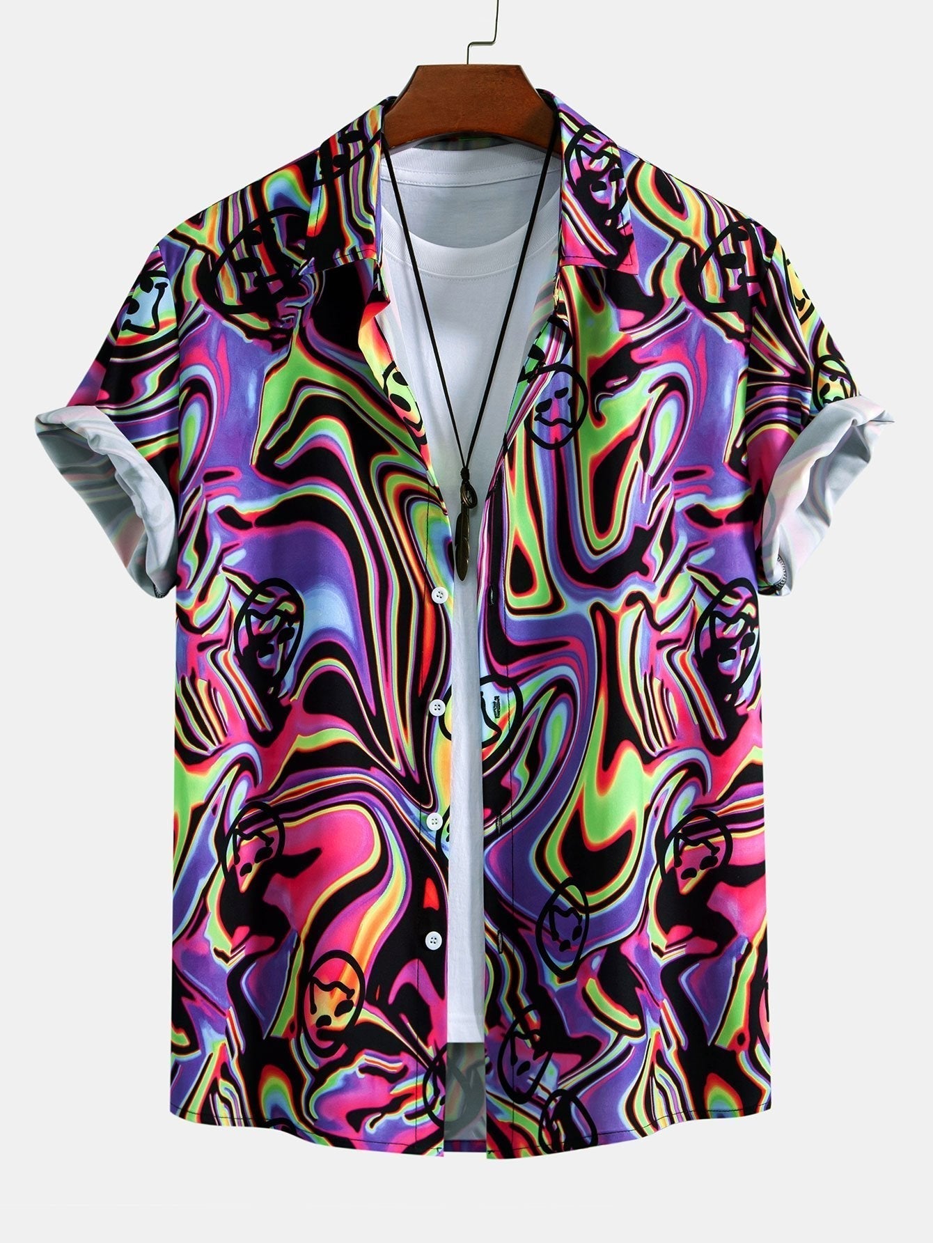 Colorful Fluid Smiley Print Button Up Shirt