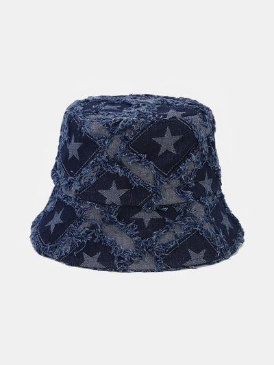 Pentagram Distressed Denim Frayed Bucket Hat