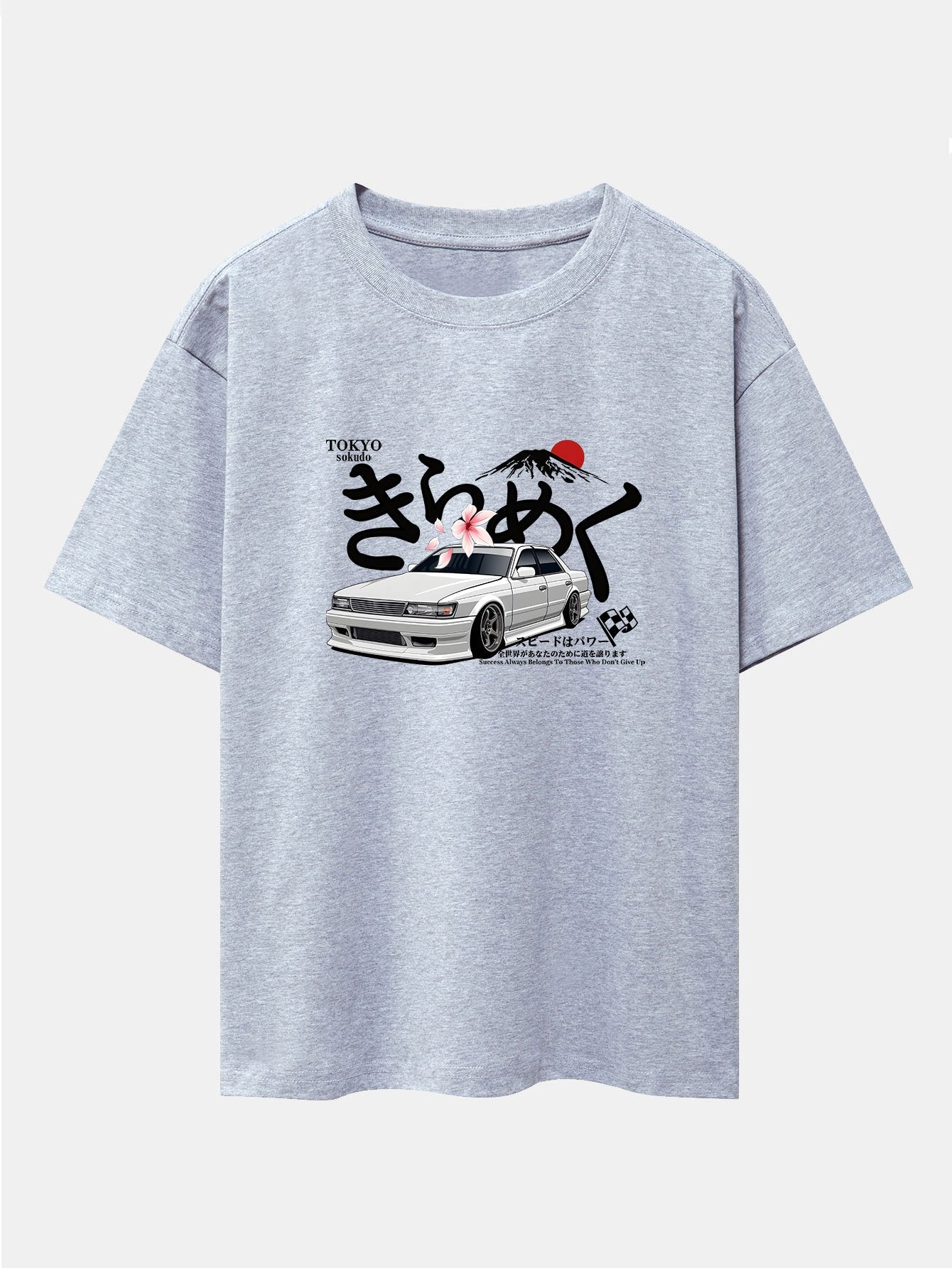 Tokyo Mt. Fuji Car Print Drop Shoulder Oversize T-Shirt