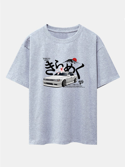 Tokyo Mt. Fuji Car Print Drop Shoulder Oversize T-Shirt