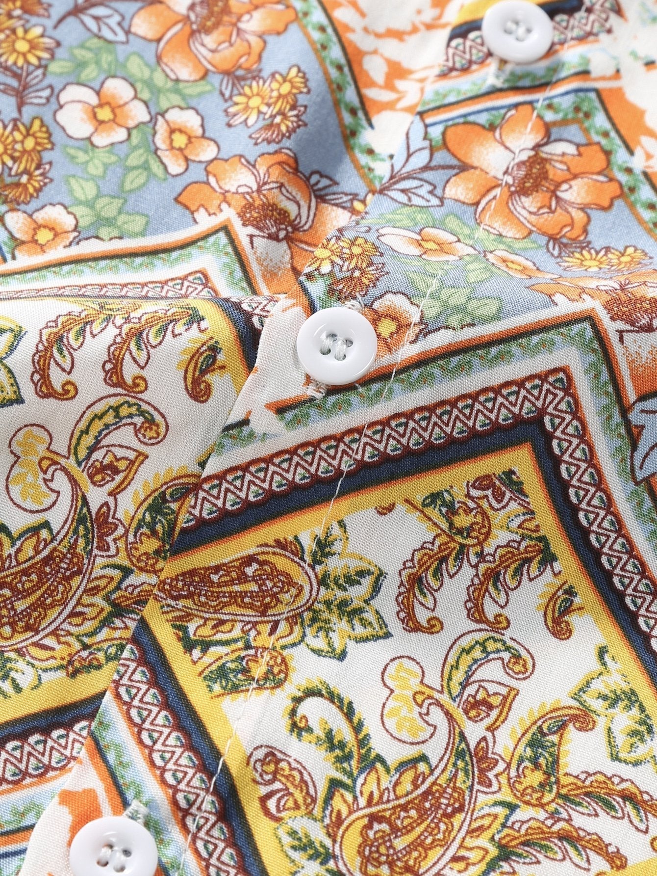 Floral Border Print Button Up Shirt