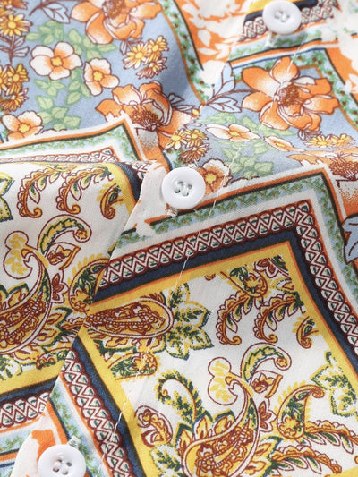 Floral Border Print Button Up Shirt