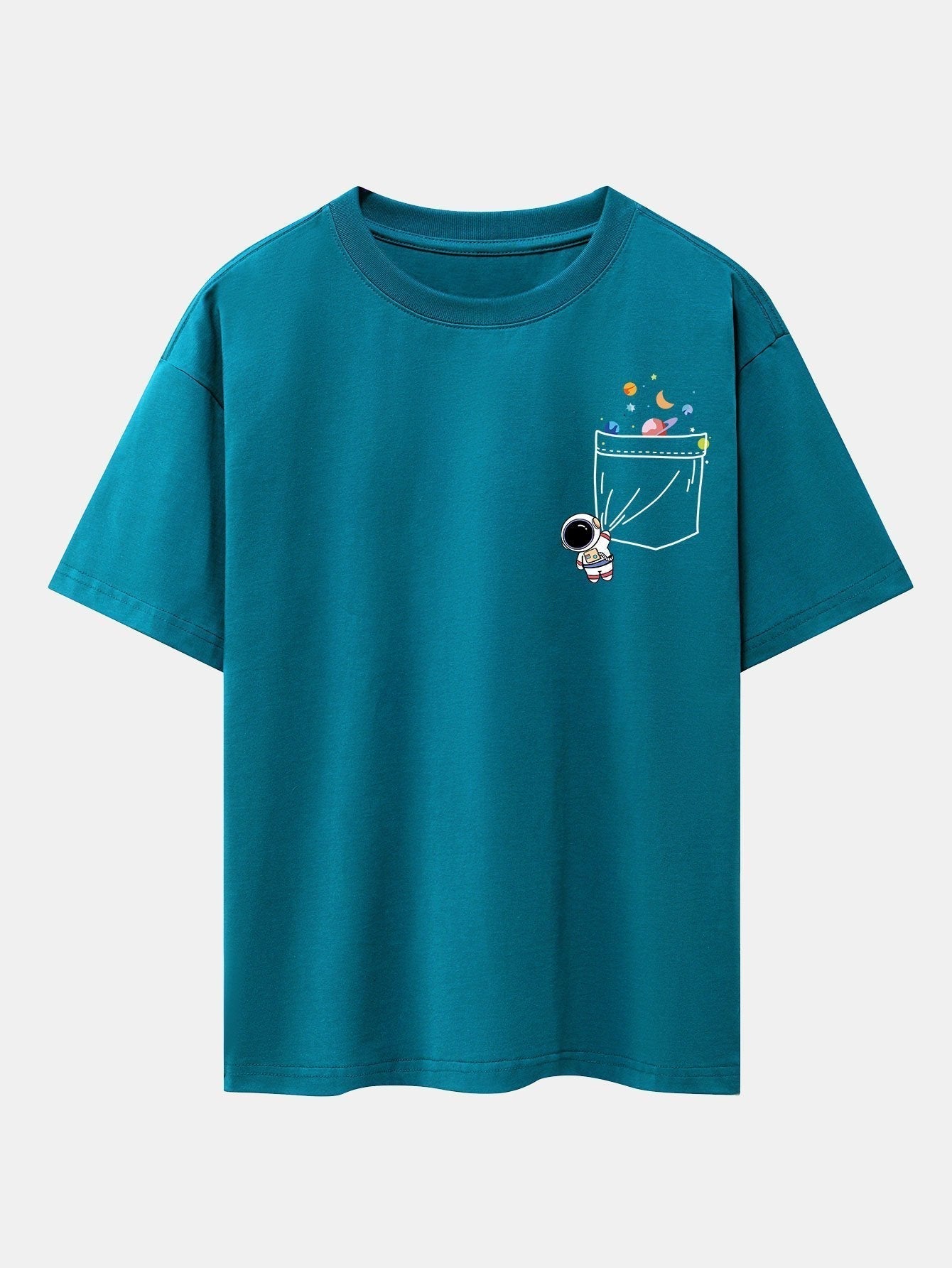 Pocket Planet Astronaut Print Drop Shoulder Oversize T-Shirt