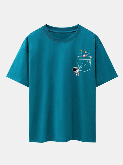 Pocket Planet Astronaut Print Drop Shoulder Oversize T-Shirt