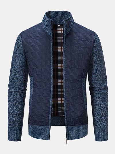 Quilted Jacquard Zip Up Sweater