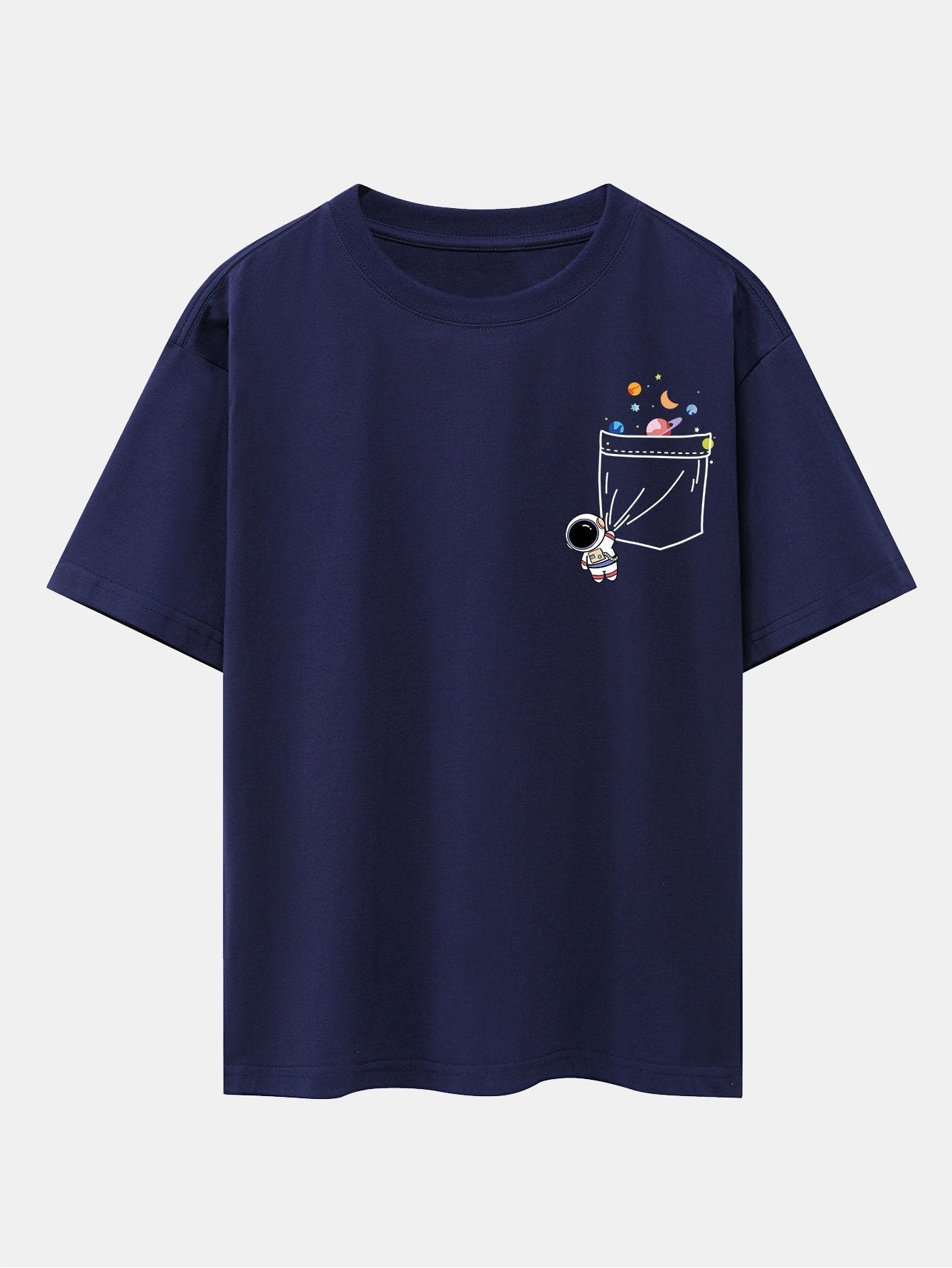 Pocket Planet Astronaut Print Drop Shoulder Oversize T-Shirt