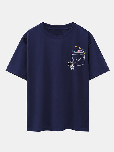 Pocket Planet Astronaut Print Drop Shoulder Oversize T-Shirt