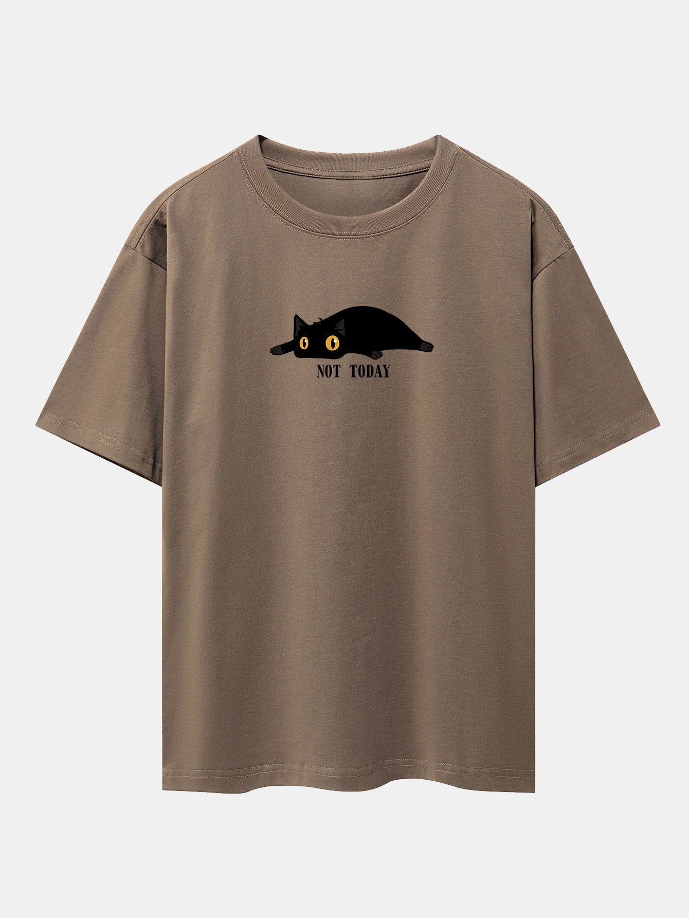 Not Today Black Cat Print Drop Shoulder Oversize T-Shirt