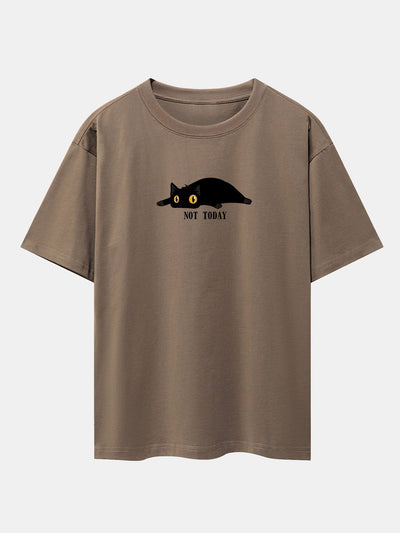 Not Today Black Cat Print Drop Shoulder Oversize T-Shirt