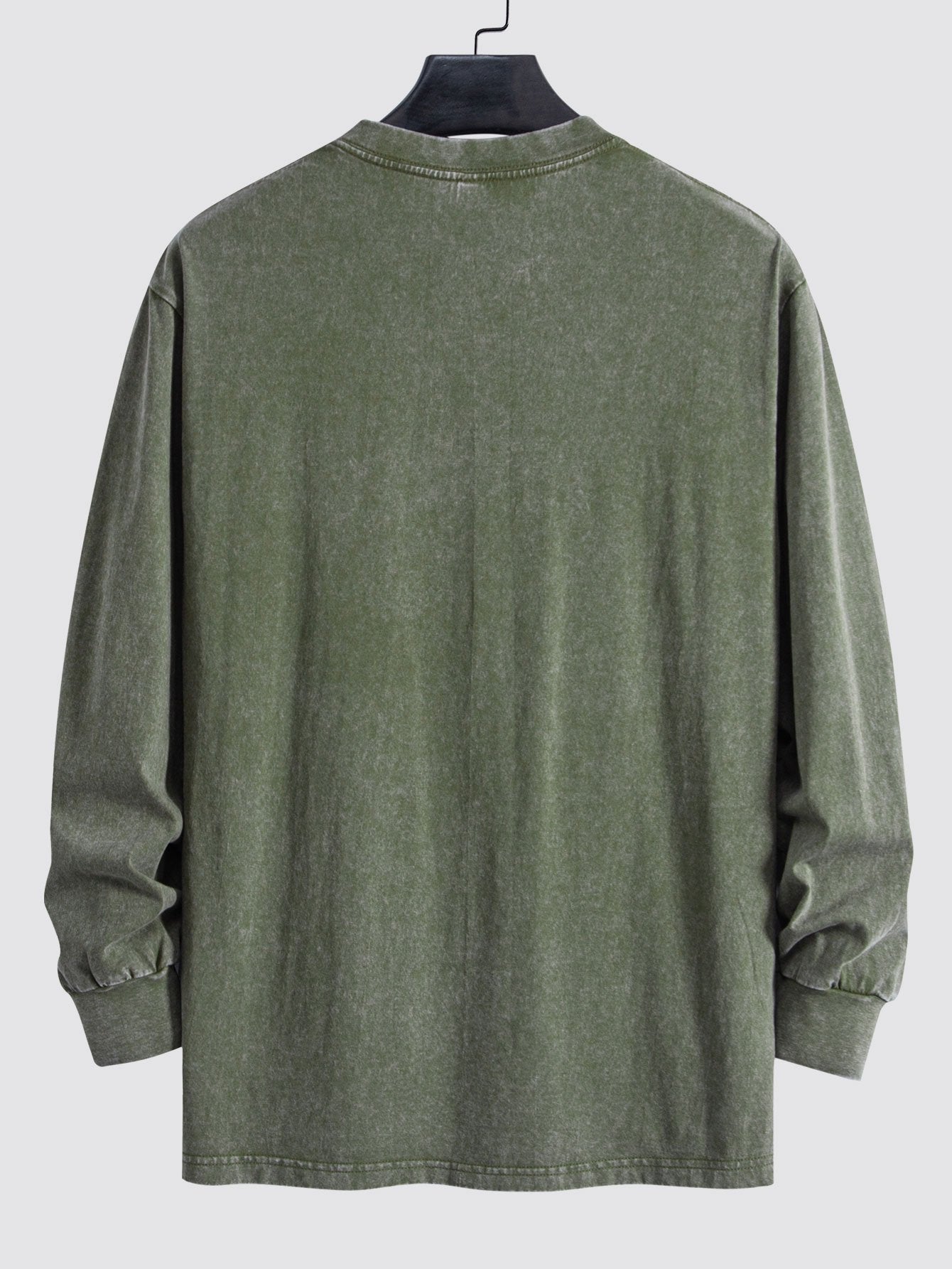 Smiley Face Print Relax Fit Long Sleeve Washed Distressed T-Shirt