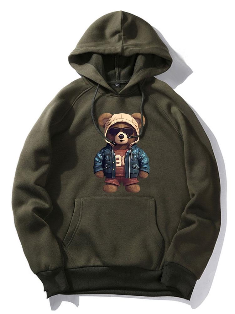 Bear In Leather Jacket Print Hoodie