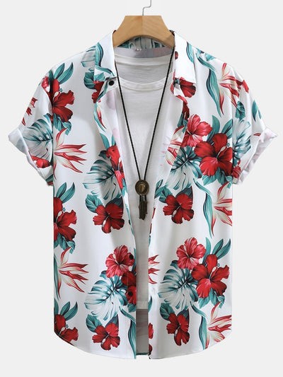 Tropical Floral Print Button Up Shirt