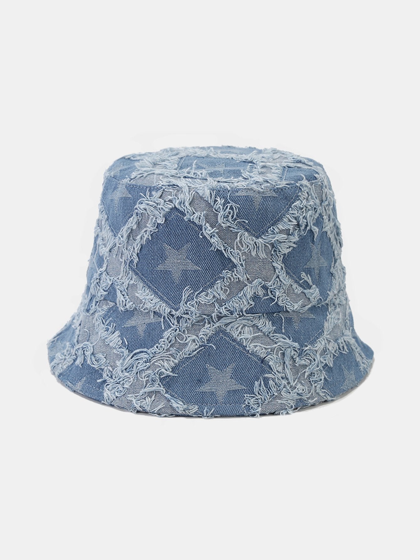 Pentagram Distressed Denim Frayed Bucket Hat
