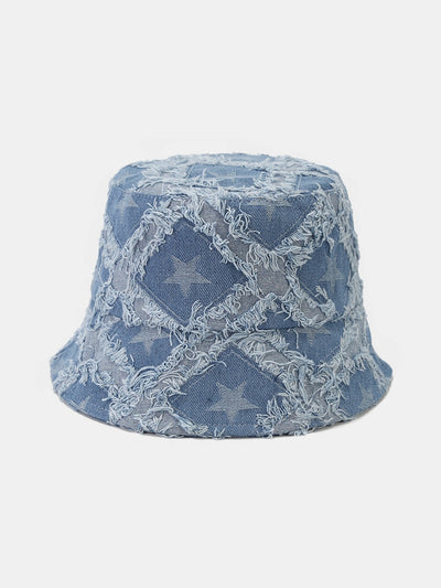 Pentagram Distressed Denim Frayed Bucket Hat