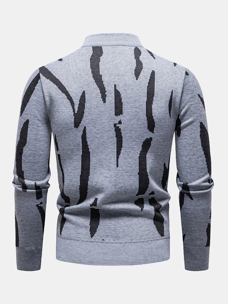 Abstract Print Mock Neck Sweater
