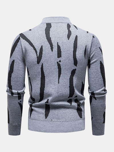 Abstract Print Mock Neck Sweater