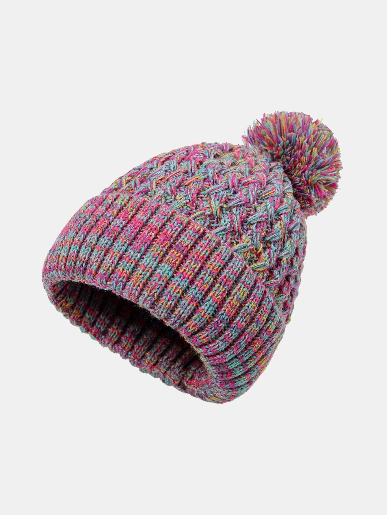 Jacquard Knit Beanie Hat With Pom Pom