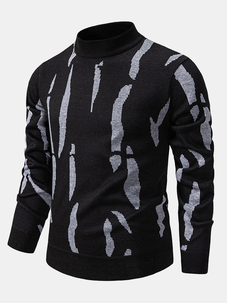 Abstract Print Mock Neck Sweater
