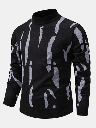 Abstract Print Mock Neck Sweater