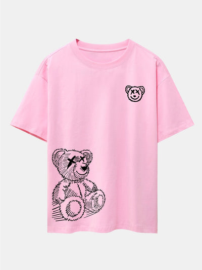 Cartoon Bear Print Drop Shoulder Oversize T-Shirt