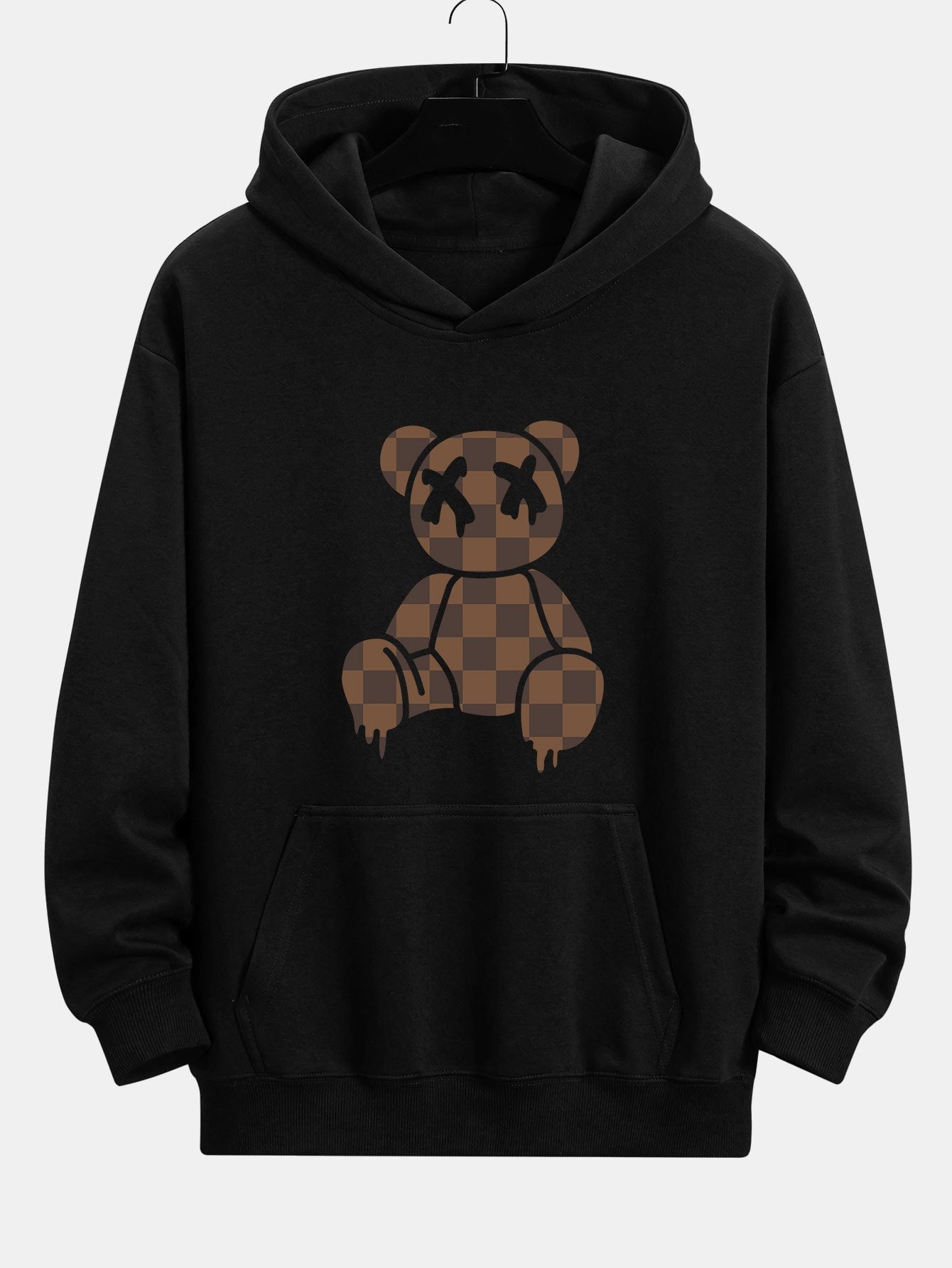 Plaid Dissolving Bear Print Relax Fit Hoodie
