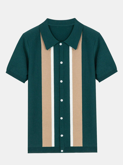 Striped Short Sleeve Button Up Sweater Polo
