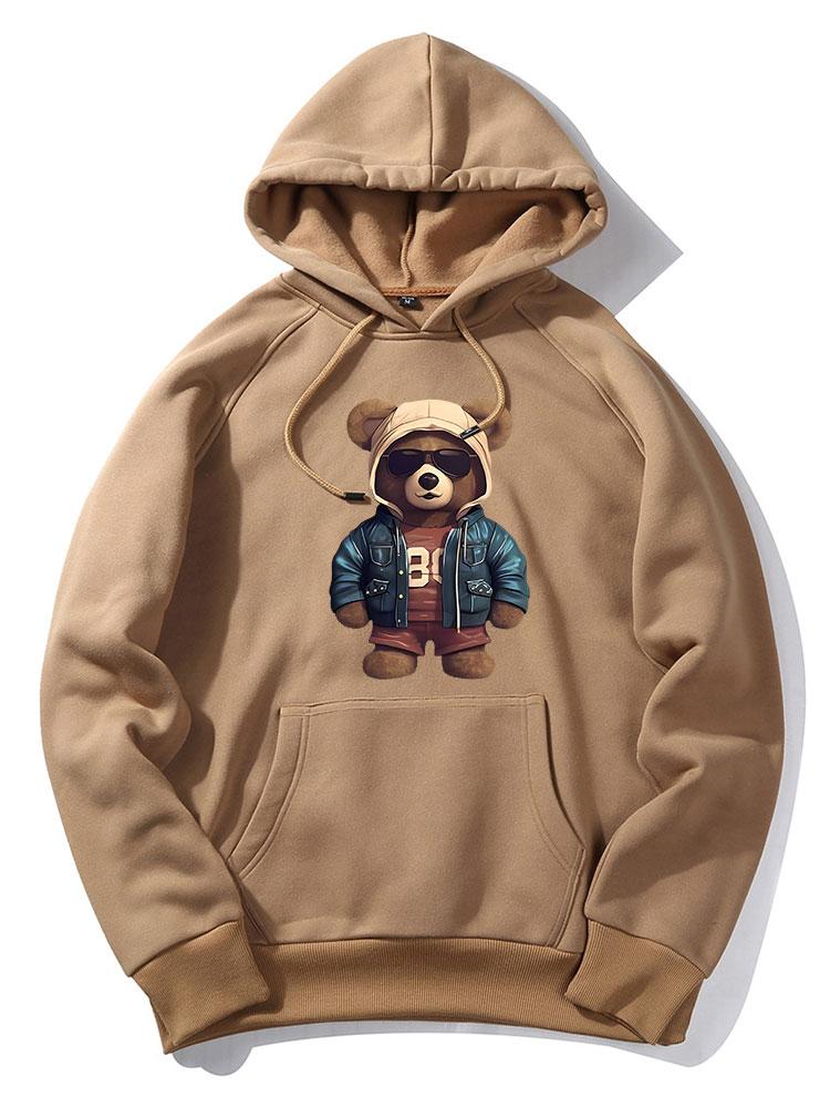 Bear In Leather Jacket Print Hoodie