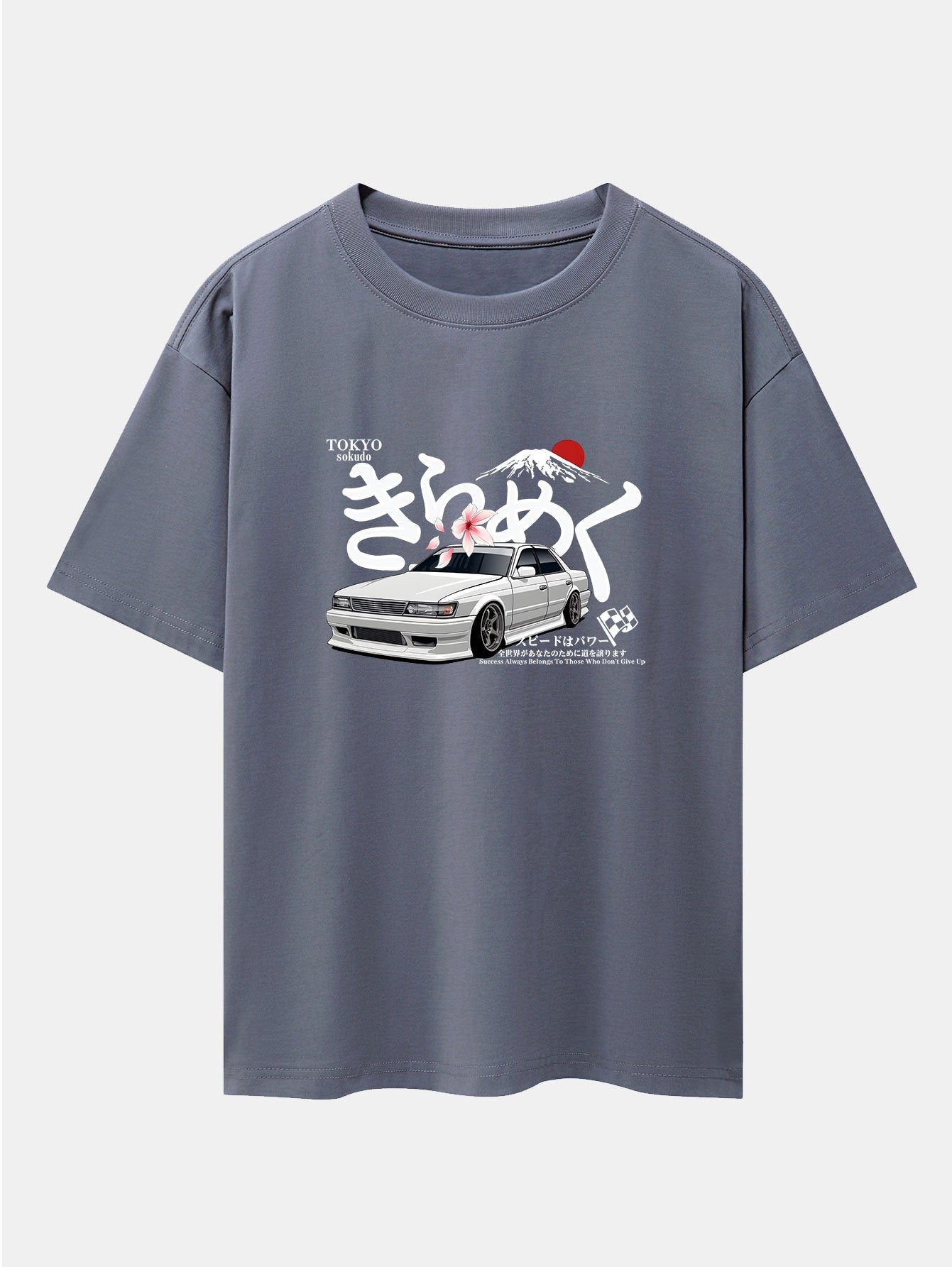 Tokyo Mt. Fuji Car Print Drop Shoulder Oversize T-Shirt