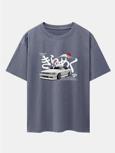Tokyo Mt. Fuji Car Print Drop Shoulder Oversize T-Shirt
