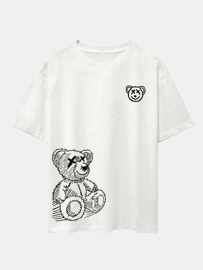 Cartoon Bear Print Drop Shoulder Oversize T-Shirt
