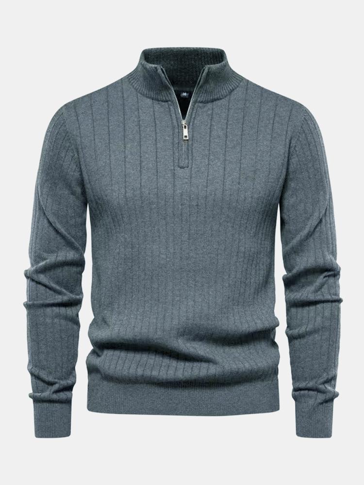 Man Stripe Half Zip Sweater