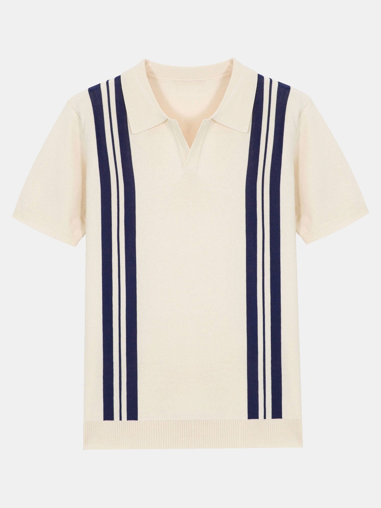 Striped Johnny Collar Sweater Polo