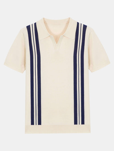 Striped Johnny Collar Sweater Polo